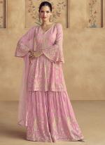 Georgette Pink Festival Wear Embroidery Work Readymade Plazzo Suit